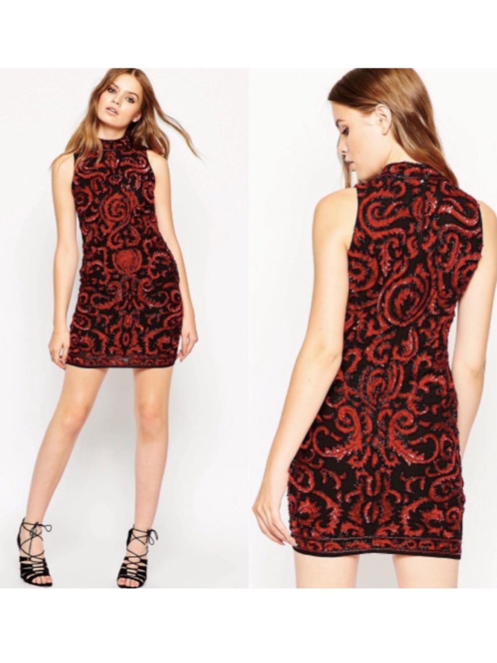 ASOS Red and Black Sleeveless High Neck Mini Dress